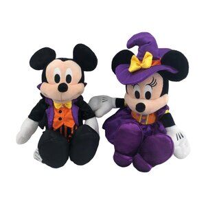 Disney Halloween Plush Vampire Mickey Mouse & Witch Minnie Mouse